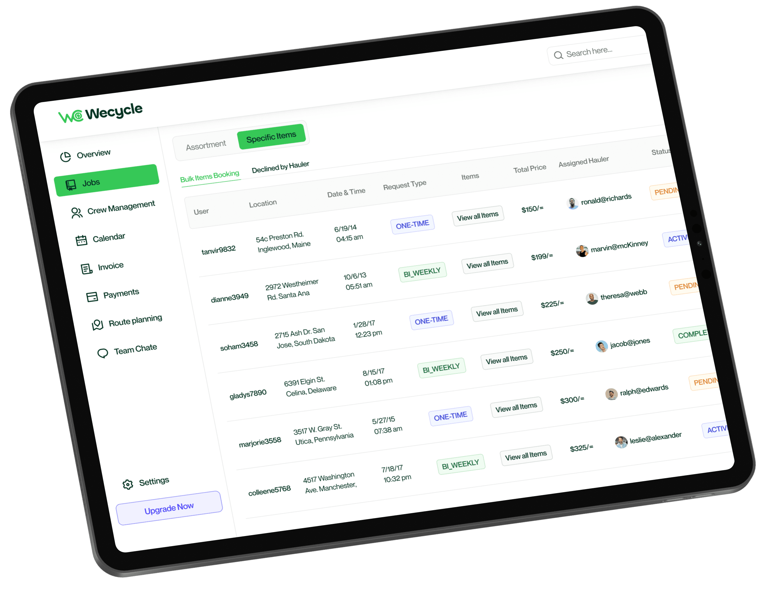 Tools dashboard interface showing job management features
