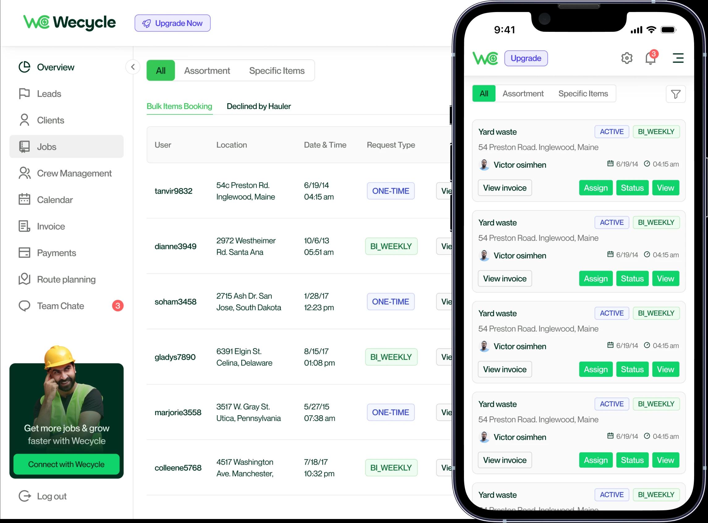 Manage jobs dashboard