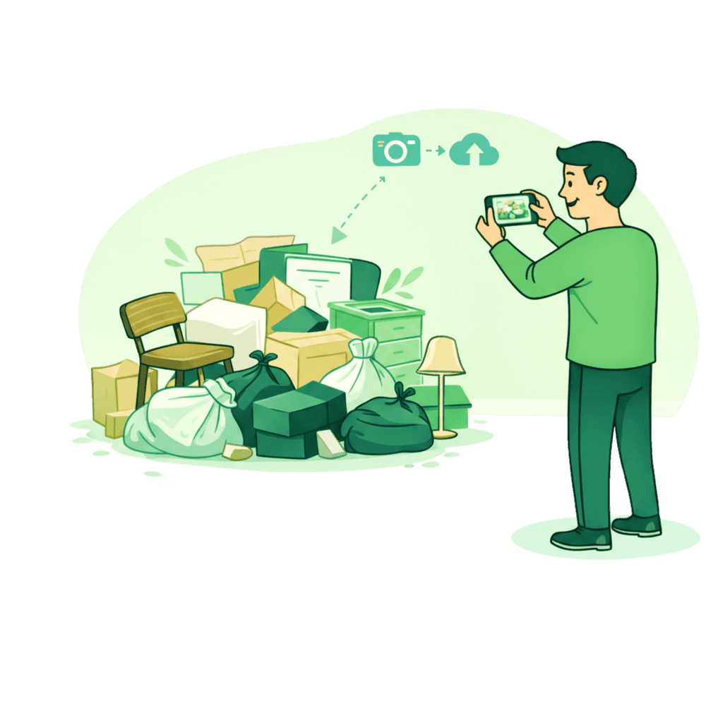 Person with assorted junk items for removal