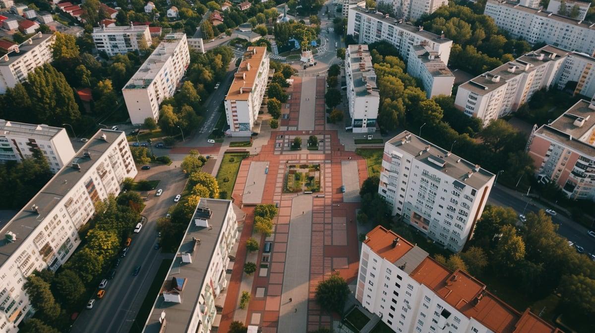 Aerial view of a residential neighbourhood