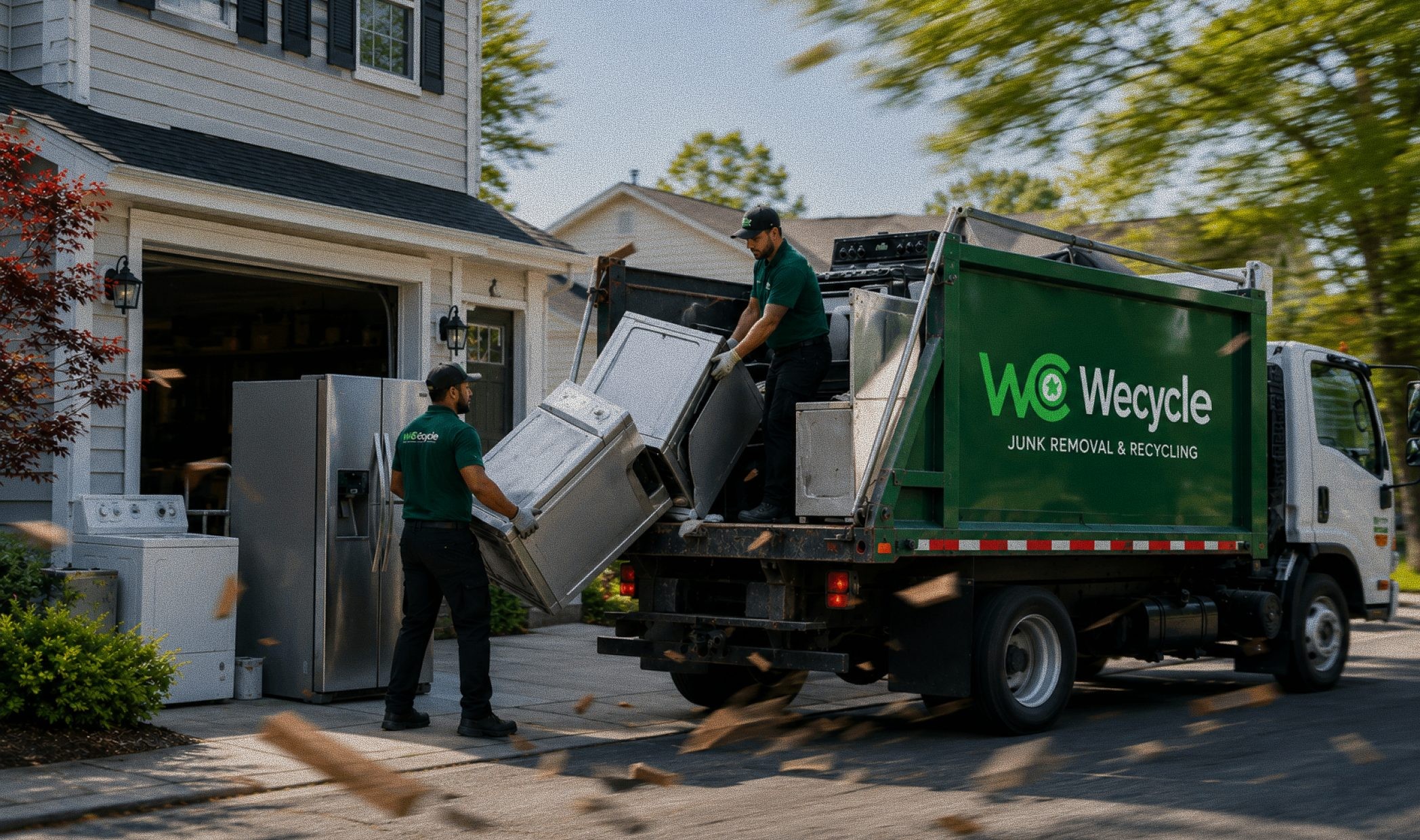 WeCycle team loading appliances into a junk removal truck